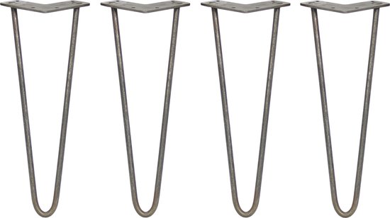 4 x Tafelpoten pinpoten- Lengte: 35.5cm - 2 pin - 10mm - Ruw Staal - SkiSki Legs ™ - Retro hairpin
