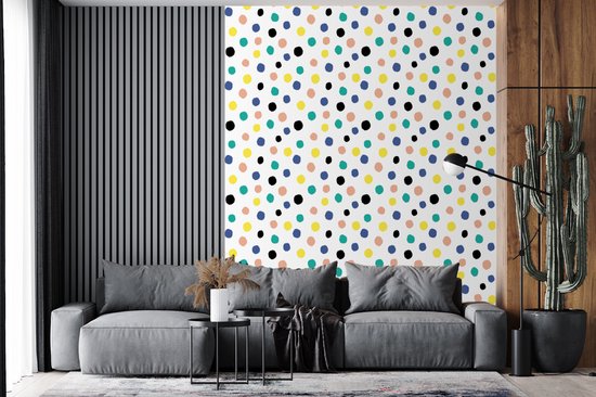 Behang - Fotobehang Stippen - Patronen - Geel - Breedte 225 cm x hoogte 280 cm