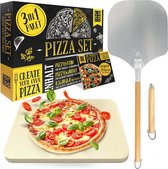 Hoogkwaliteit Pizza schep voor Oven en Gas Grill & Set van 3 - Rechthoekige Pizzasteen Gemaakt van Cordieriet voor Krokante Pizzabodems