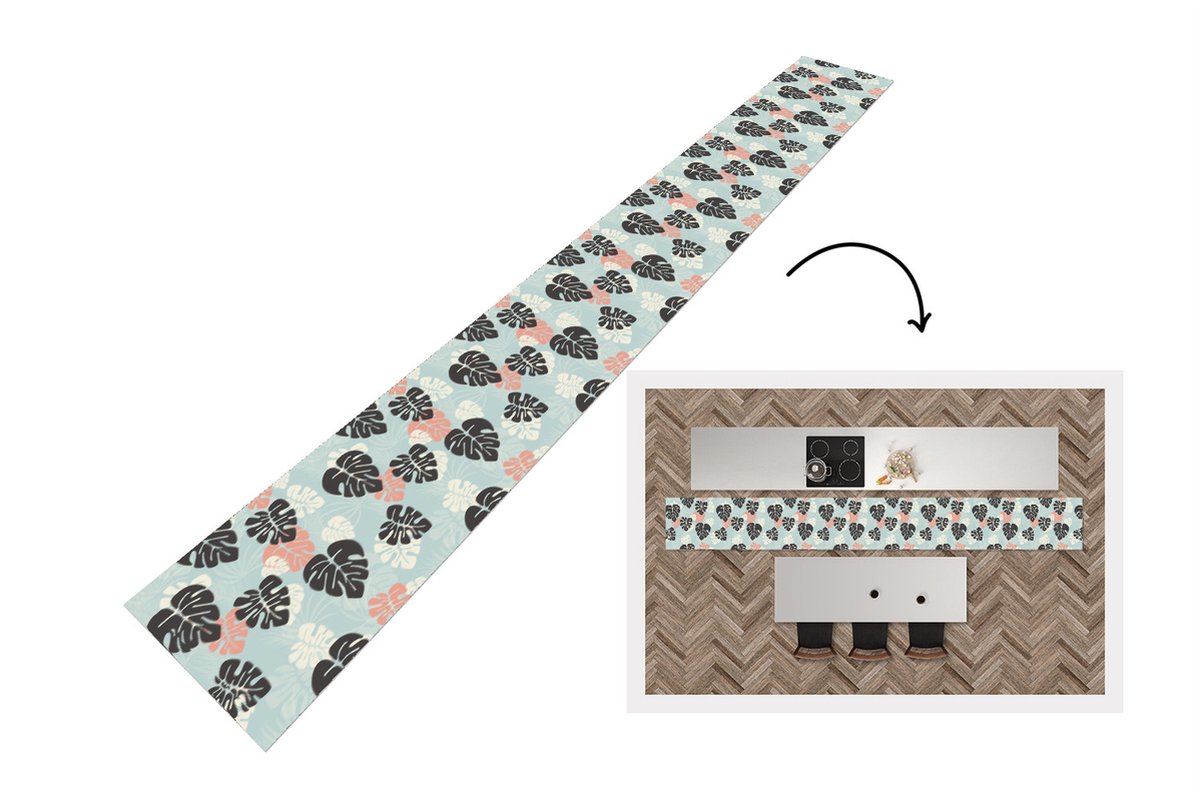 KitchenYeah Keukenloper - Keukenmat - Bladeren - Monstera - Hawaii - Patronen - 400x50 cm - Keuken vloerkleed Multicolor