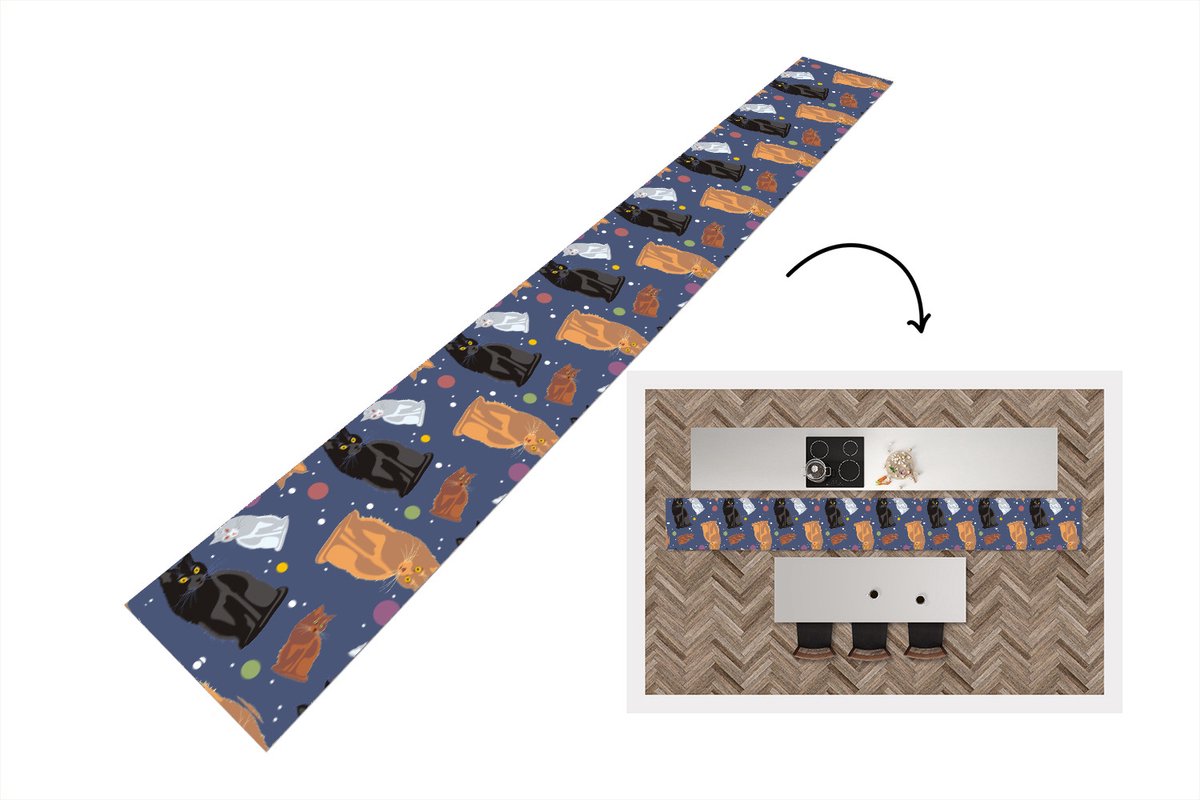 KitchenYeah Keukenloper - Keukenmat - Patronen - Kat - Ruimte - 400x50 cm - Keuken vloerkleed Multicolor