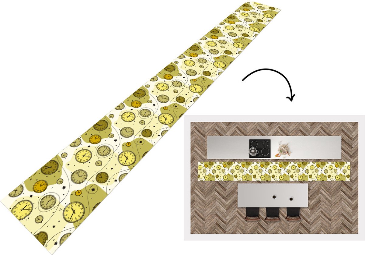 KitchenYeah Keukenloper - Keukenmat - Retro - Klok - Patronen - Stippen - 480x60 cm - Keuken vloerkleed Multicolor