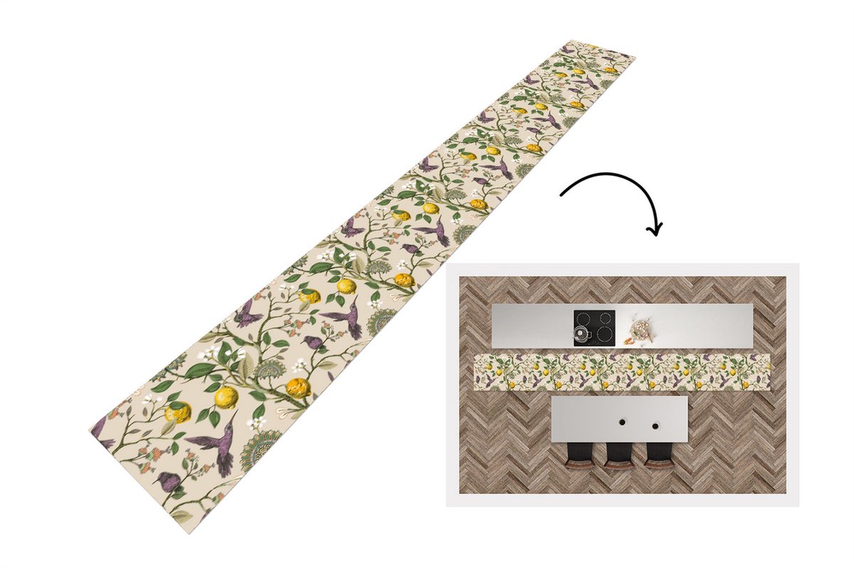 KitchenYeah Keukenloper - Keukenmat - Patroon - Vogel - Planten - Fruit - Keuken vloerkleed multicolor, foto 2