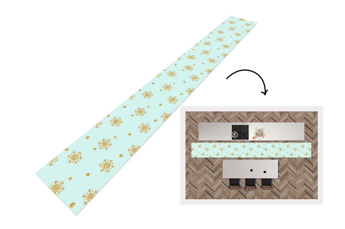 KitchenYeah Keukenloper - Keukenmat - Kerst - Patroon - Sneeuw - Goud - Keuken vloerkleed, foto 3