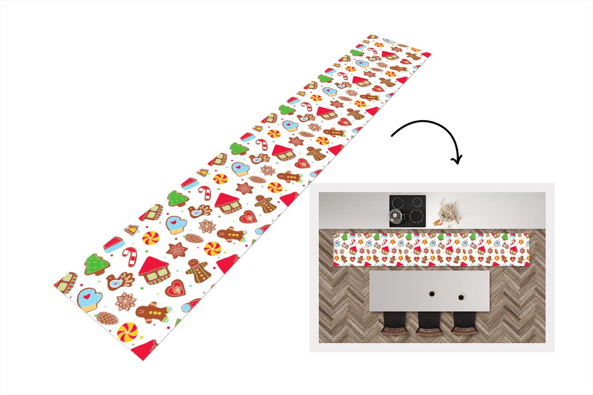 KitchenYeah Keukenloper - Keukenmat - Patronen - Eten - Kerst - 360x60 cm - Keuken vloerkleed Multicolor