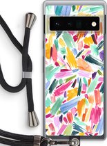 Case Company® - Google Pixel 6 Pro hoesje met Koord - Watercolor Brushstrokes - Telefoonhoesje met Zwart Koord - Bescherming aan alle Kanten en Over de Schermrand