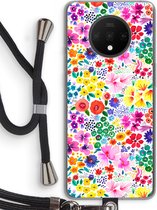 Case Company® - OnePlus 7T hoesje met Koord - Little Flowers - Telefoonhoesje met Zwart Koord - Bescherming aan alle Kanten en Over de Schermrand