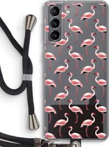 Case Company® - Samsung Galaxy S21 hoesje met Koord - Flamingo - Telefoonhoesje met Zwart Koord - Bescherming aan alle Kanten en Over de Schermrand