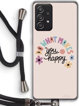 Case Company® - Samsung Galaxy A52 hoesje met Koord - Happy days - Telefoonhoesje met Zwart Koord - Bescherming aan alle Kanten en Over de Schermrand