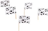 cocktailprikkers voetbal 24 stuks zwart/wit