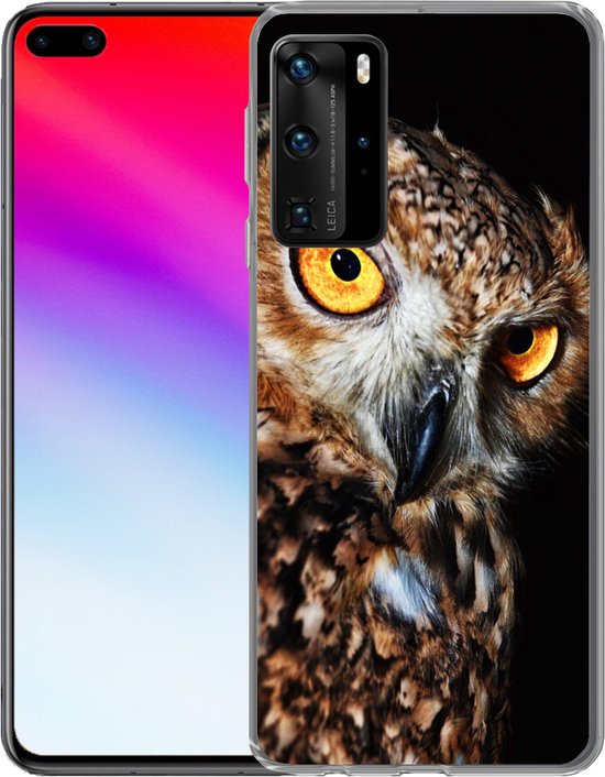 Coque Huawei P40 Pro - Hibou - Zwart - Jaune - Coque de téléphone en Siliconen