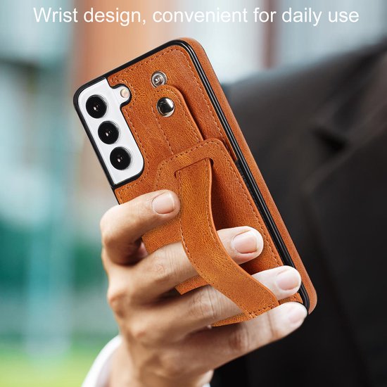 Coque Samsung Galaxy S22 Plus | Couverture verso | Étui en cuir | Porte-cartes | Brun cognac