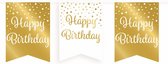 vlaggenlijn Happy Birthday 600 cm karton goud/wit