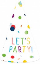 feesthoedjes Let's party 16 cm papier wit 8 stuks