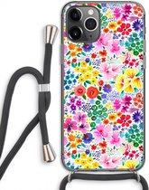 Case Company® - iPhone 11 Pro hoesje met Koord - Little Flowers - Telefoonhoesje met Zwart Koord - Extra Bescherming aan alle Kanten en Over de Schermrand