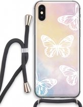 Case Company® - iPhone XS hoesje met Koord - White butterfly - Telefoonhoesje met Zwart Koord - Extra Bescherming aan alle Kanten en Over de Schermrand
