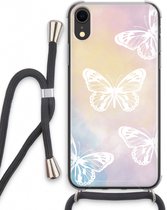 Case Company® - iPhone XR hoesje met Koord - White butterfly - Telefoonhoesje met Zwart Koord - Extra Bescherming aan alle Kanten en Over de Schermrand