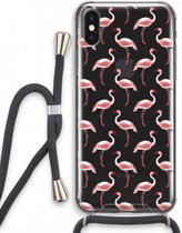 Case Company® - iPhone XS hoesje met Koord - Flamingo - Telefoonhoesje met Zwart Koord - Extra Bescherming aan alle Kanten en Over de Schermrand