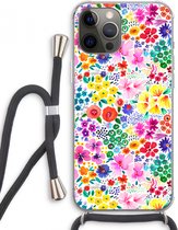 Case Company® - iPhone 12 Pro Max hoesje met Koord - Little Flowers - Telefoonhoesje met Zwart Koord - Extra Bescherming aan alle Kanten en Over de Schermrand