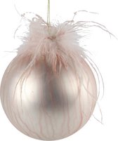 kerstbal Pearl 10 cm glas/veren lichtroze