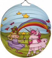 lampion Prinses en Eenhoorn 25 cm papier lichtblauw/groen