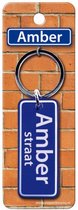 sleutelhanger straatnaam Amber 9 cm staal blauw