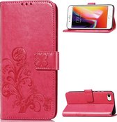 Mobigear Telefoonhoesje geschikt voor Apple iPhone 8 Hoesje | Mobigear Clover Bookcase Portemonnee | Pasjeshouder voor 3 Pasjes | Telefoonhoesje voor Pinpas / OV Kaart / Rijbewijs - Roze