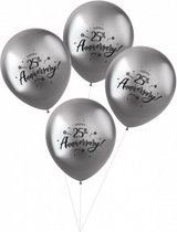 ballonnen 25th Anniversary 33 cm latex zilver 4 stuks