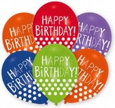 ballonnen Happy Birthday Dots 27,5 cm latex 6 stuks