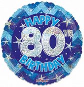 folieballon Holographic 80 jaar 46 cm roze