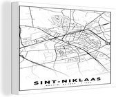 Canvas Schilderij Stadskaart – Plattegrond – België – Zwart Wit – Sint Niklaas – Kaart - 90x60 cm - Wanddecoratie