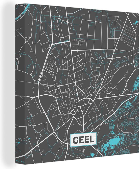 Peinture sur Toile Plan de Ville - Grijs - Carte - Jaune - België - Carte - 50x50 cm - Décoration murale