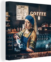 Canvas - Cappuccino - Koffie - Kunst - But first coffee - Barista - Vintage - Schilderij - 20x20 cm - Canvas schilderijen