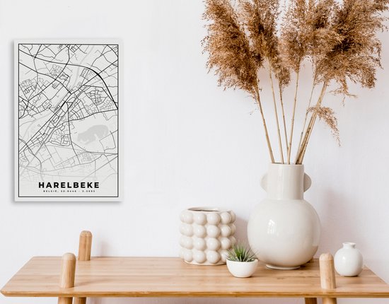 Peinture sur Toile België – Harelbeke – Plan de Ville – Carte – Zwart Wit – Carte - 20x30 cm - Décoration murale