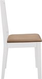 Chaise de salle à manger blanche avec assise en tissu marron, vue de côté.