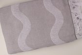 Strandlaken Hamam - Badlaken - 90x180 cm - Golf - 100% katoen - zand grijs | wit