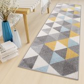 Tapiso Lazur Tapijt Loper Grijs Blauw Geel Woonkamer Vloerkleed Maat- 80x400