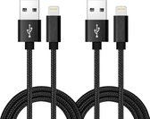 2x iPhone oplader kabel 2 Meter Gevlochten Zwart - iPhone kabel - Lightning USB kabel - iPhone lader kabel geschikt voor Apple iPhone