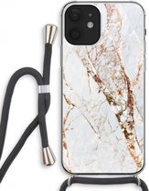 Case Company® - iPhone 12 hoesje met Koord - Goud marmer - Telefoonhoesje met Zwart Koord - Extra Bescherming aan alle Kanten en Over de Schermrand