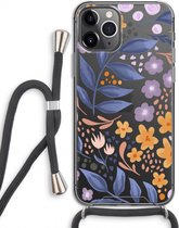 Case Company® - iPhone 11 Pro hoesje met Koord - Flowers with blue leaves - Telefoonhoesje met Zwart Koord - Extra Bescherming aan alle Kanten en Over de Schermrand