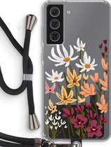 Case Company® - Samsung Galaxy S21 FE hoesje met Koord - Painted wildflowers - Telefoonhoesje met Zwart Koord - Bescherming aan alle Kanten en Over de Schermrand