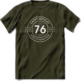 76th Happy Birthday T-shirt | Vintage 1946 Aged to Perfection | 76 jaar verjaardag cadeau | Grappig feest shirt Heren – Dames – Unisex kleding | - Leger Groen - XXL