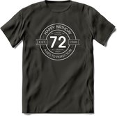 72th Happy Birthday T-shirt | Vintage 1950 Aged to Perfection | 72 jaar verjaardag cadeau | Grappig feest shirt Heren – Dames – Unisex kleding | - Donker Grijs - M