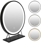 Luxiqo® Kaptafel Spiegel – Make-Up Spiegel – LED Spiegel – Cosmetica Spiegel – Spiegel Verlichting – 3 Tinten Licht – Zwart – Diameter: 50 cm