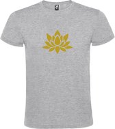 Grijs  T shirt met  print van "Lotusbloem " print Goud size XXXXL
