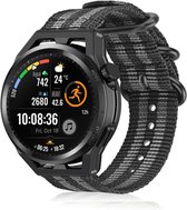 Nylon Smartwatch bandje - Geschikt voor Strap-it Huawei Watch GT Runner nylon gesp band - zwart/grijs - GT Runner - 22mm - Strap-it Horlogeband / Polsband / Armband