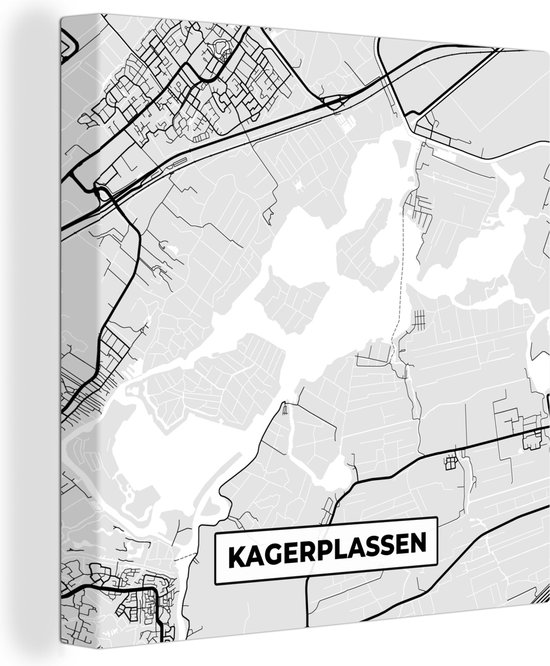 Canvas Schilderij Kaart - Nederland - Plattegrond - Kagerplassen - Stadskaart - 50x50 cm - Wanddecoratie