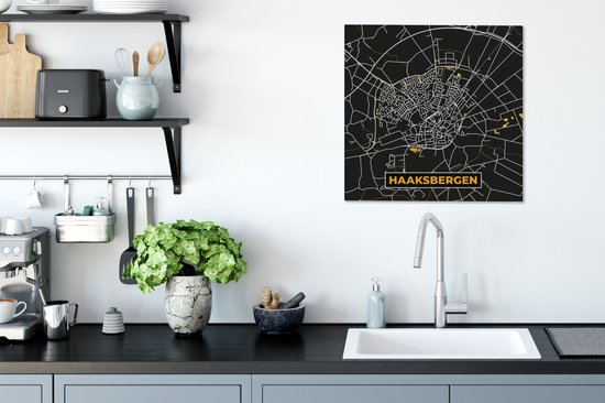 Peinture sur toile Haaksbergen - Black and Gold et Or - Plan de la ville - Carte - Plan d'étage - 50x50 cm - Décoration murale