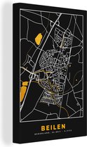 Canvas Schilderij Beilen - Black and Gold - Stadskaart - Plattegrond - Kaart - 40x60 cm - Wanddecoratie