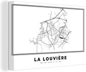 Canvas Schilderij Stadskaart – Zwart Wit - Kaart – La Louvière – België – Plattegrond - 60x40 cm - Wanddecoratie